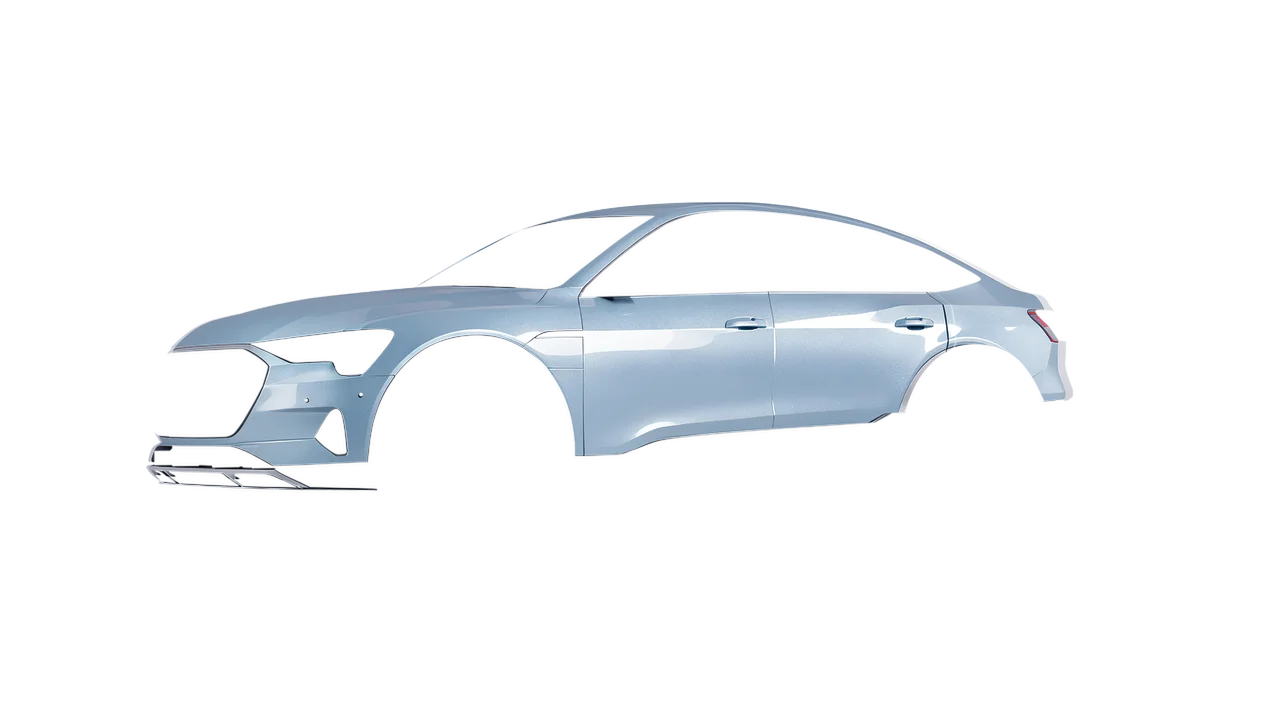 Audi E Tron Sporback 2024 wrapped in Millennium Grey Gloss (ORACAL 970RA-793G), front three-quarter view