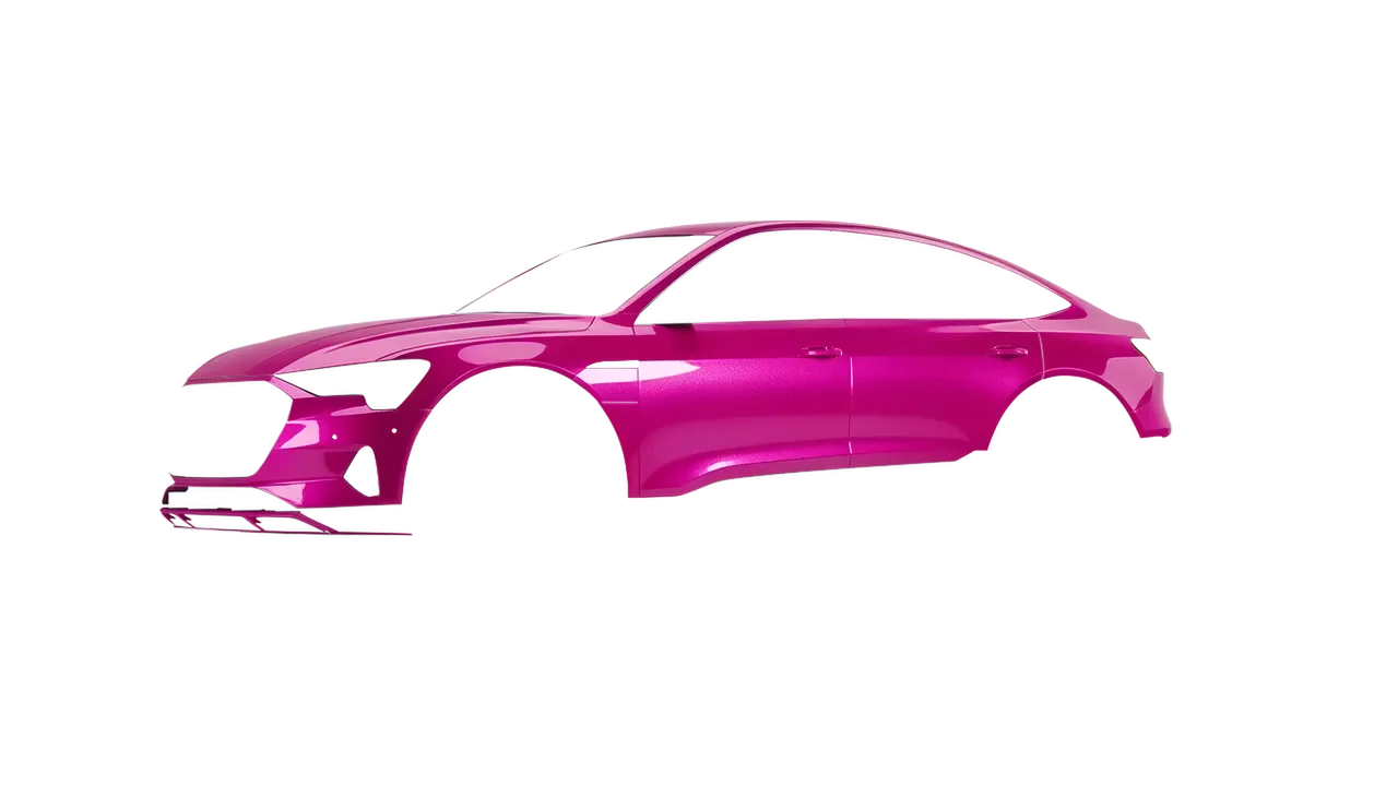 Audi E Tron Sporback 2024 wrapped in Momentum Pink Gloss (KPMF K75406), front three-quarter view