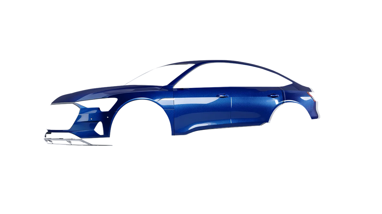 Audi E Tron Sporback 2024 wrapped in Night Blue Gloss (ORACAL 970RA-196G), front three-quarter view
