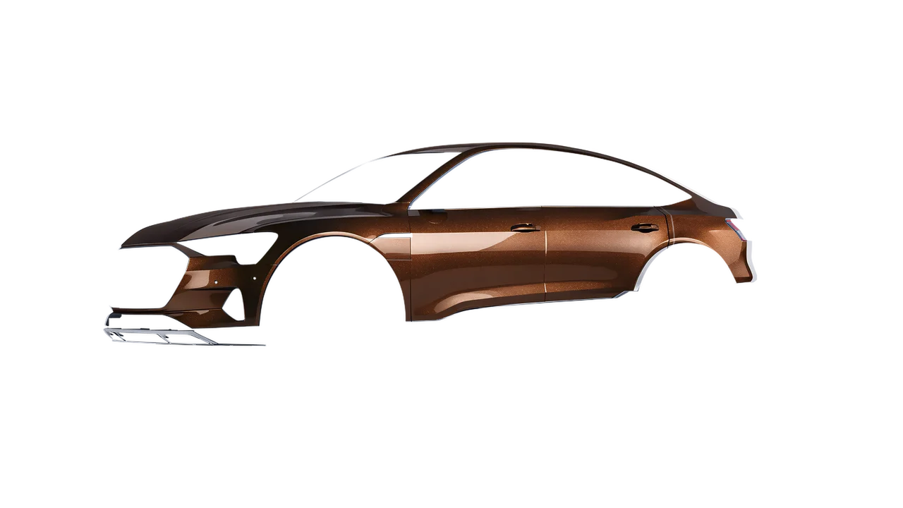 Audi E Tron Sporback 2024 wrapped in Orient Brown Gloss (ORACAL 970RA-874G), front three-quarter view