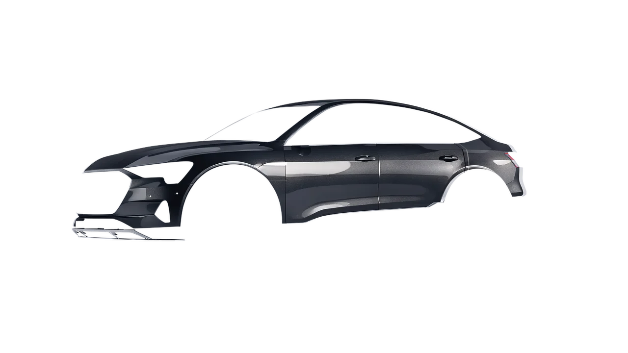 Audi E Tron Sporback 2024 wrapped in Steel Gloss (ORACAL 970RA-795G), front three-quarter view