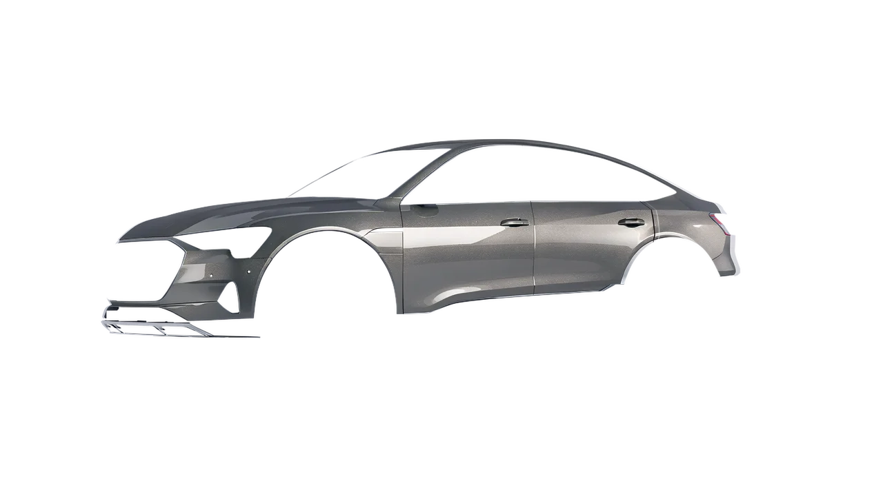 Audi E Tron Sporback 2024 wrapped in Tin Gloss (ORACAL 970RA-933G), front three-quarter view