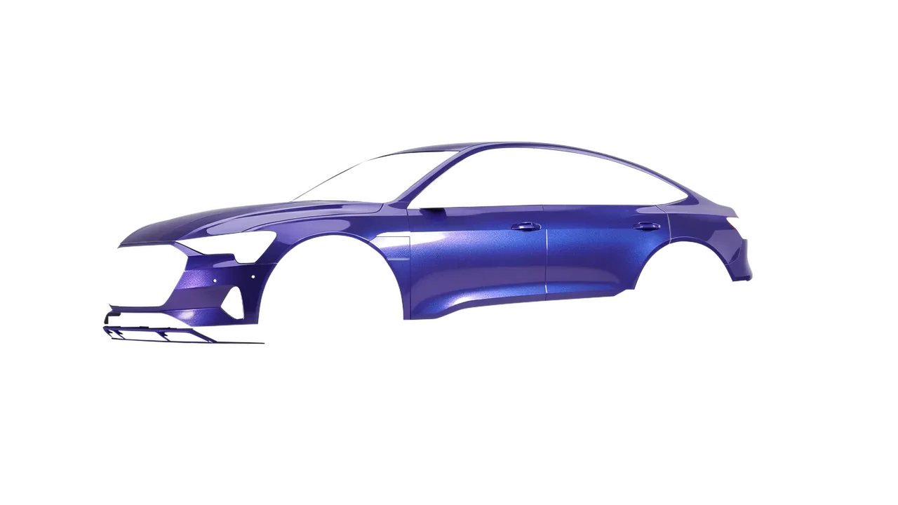 Audi E Tron Sporback 2024 wrapped in Twilight Sky Gloss (KPMF K75417), front three-quarter view