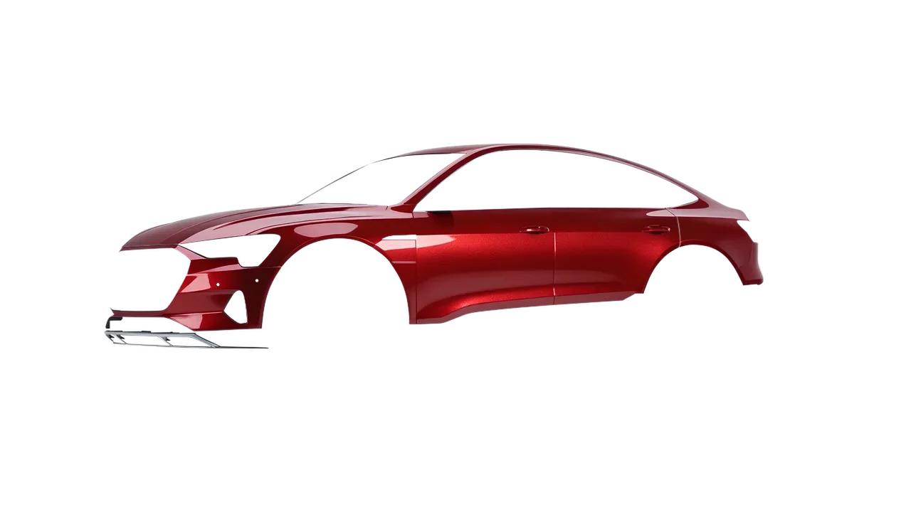 Audi E Tron Sporback 2024 wrapped in Vengeance Red Gloss (KPMF K75403), front three-quarter view