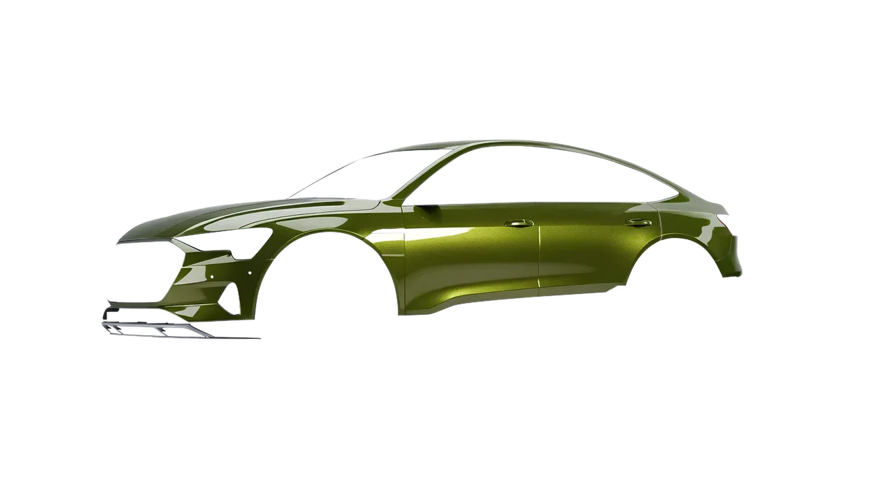 Audi E Tron Sporback 2024 wrapped in Verde Solaris Gloss (KPMF K75439), front three-quarter view