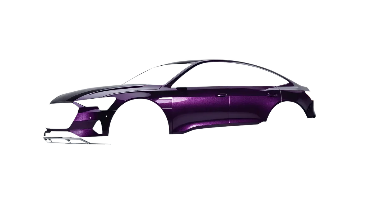 Audi E Tron Sporback 2024 wrapped in Viola Noir Gloss (KPMF K75416), front three-quarter view