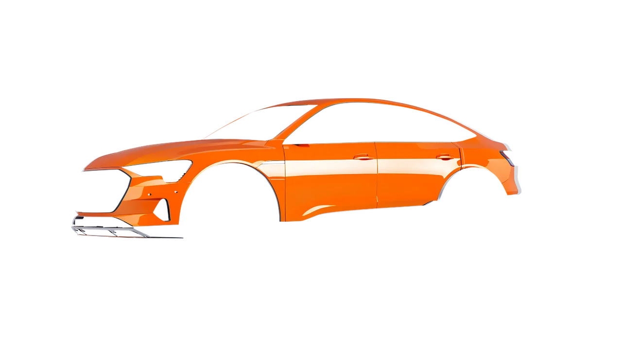 Audi E Tron Sporback 2024 wrapped in Municipal Orange Gloss (ORACAL 970RA-351G), front three-quarter view
