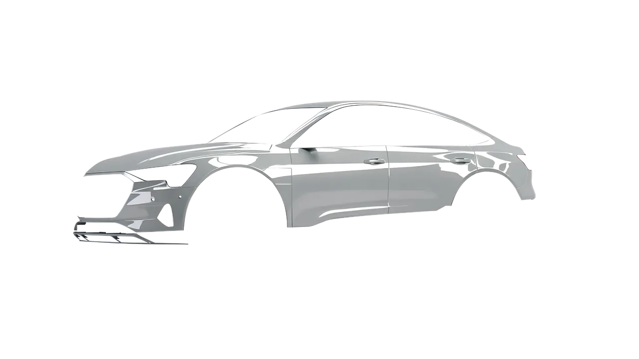 Audi E Tron Sporback 2024 wrapped in Ominous Grey Gloss (KPMF K75415), front three-quarter view