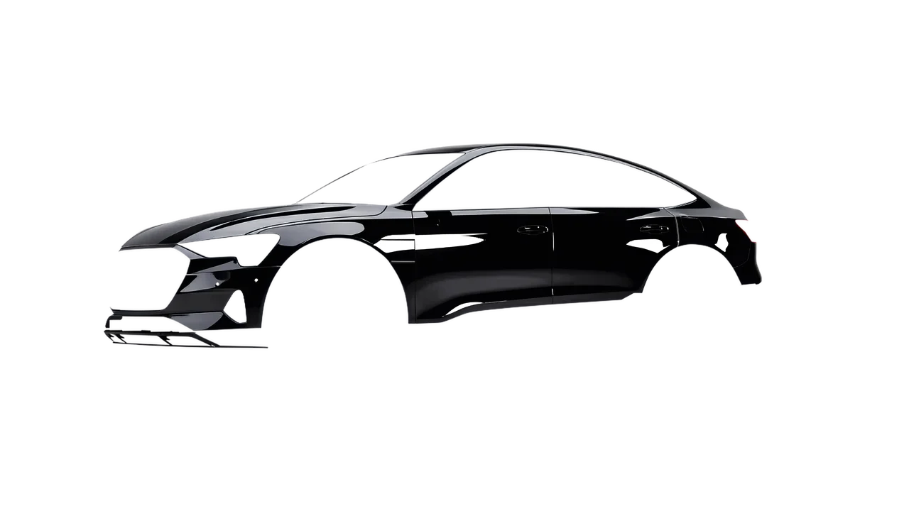 Audi E Tron Sporback 2024 wrapped in Perfect Black Gloss (KPMF K75443), front three-quarter view