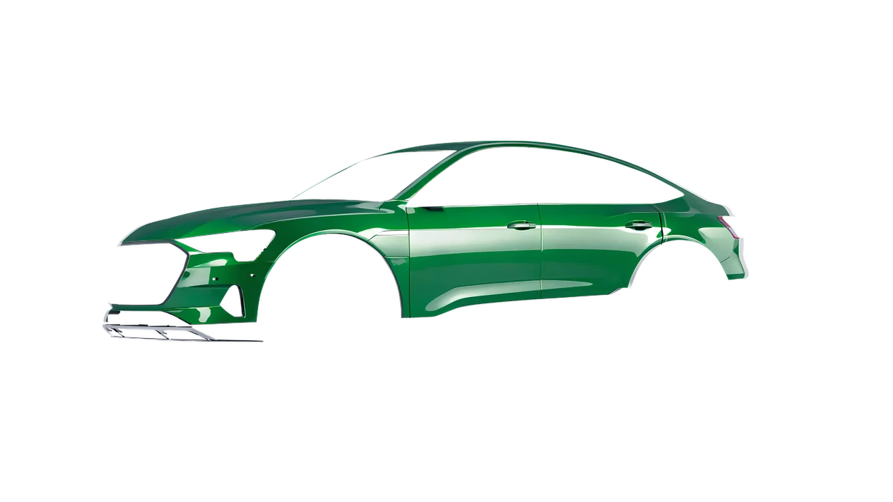 Audi E Tron Sporback 2024 wrapped in Police Green Gloss (ORACAL 970RA-612G), front three-quarter view