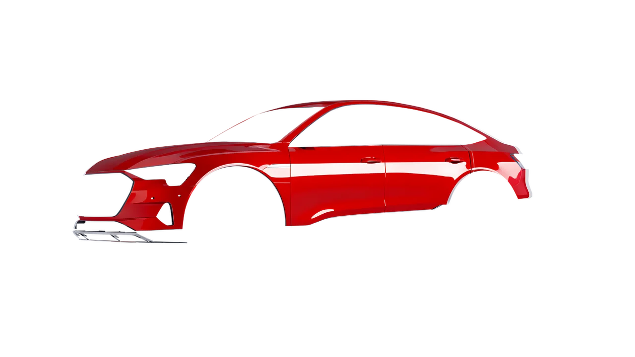 Audi E Tron Sporback 2024 wrapped in Red Gloss (ORACAL 970RA-031G), front three-quarter view