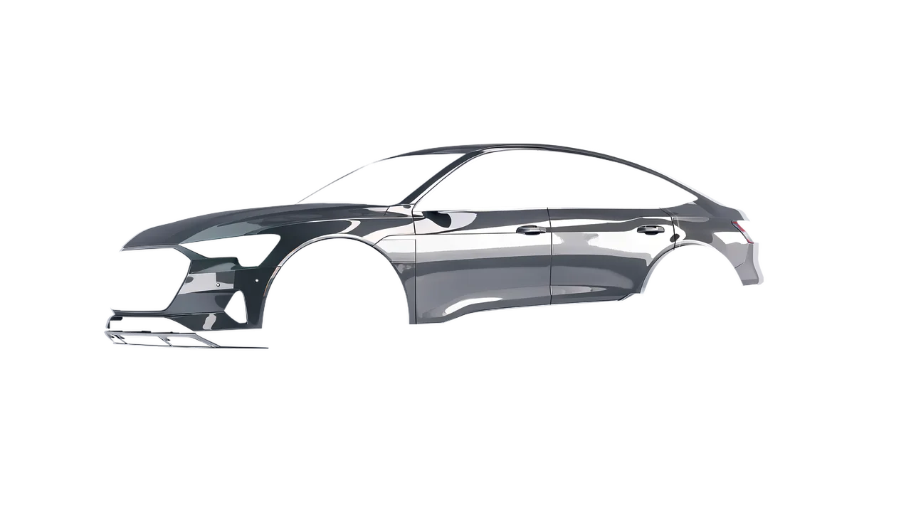 Audi E Tron Sporback 2024 wrapped in Simple Grey Gloss (ORACAL 970RA-730G), front three-quarter view