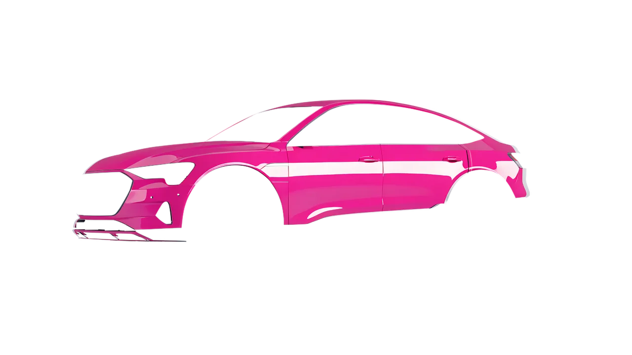 Audi E Tron Sporback 2024 wrapped in Soft Pink Gloss (ORACAL 970RA-045G), front three-quarter view