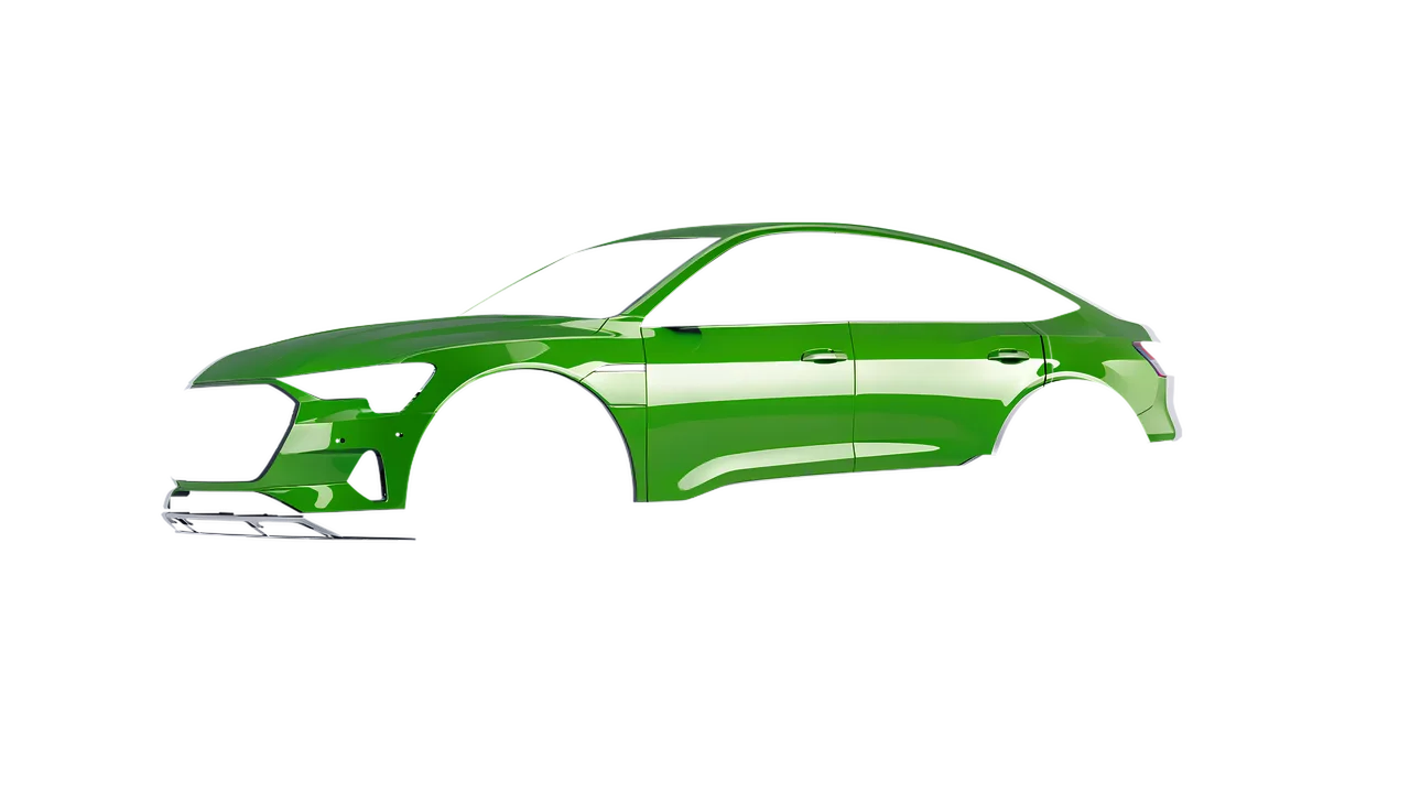 Audi E Tron Sporback 2024 wrapped in Tree Green Gloss (ORACAL 970RA-486G), front three-quarter view