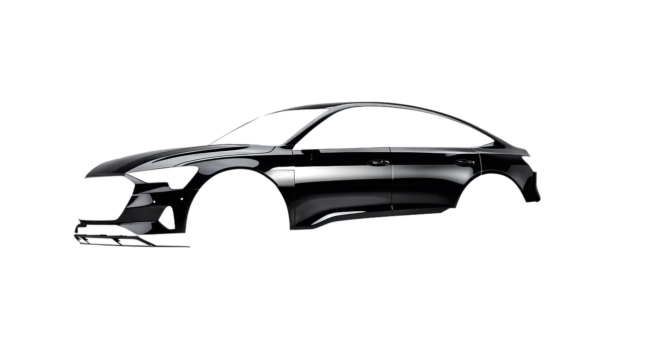 Audi E Tron Sporback 2024 wrapped in High Gloss Black (3M HG12), front three-quarter view