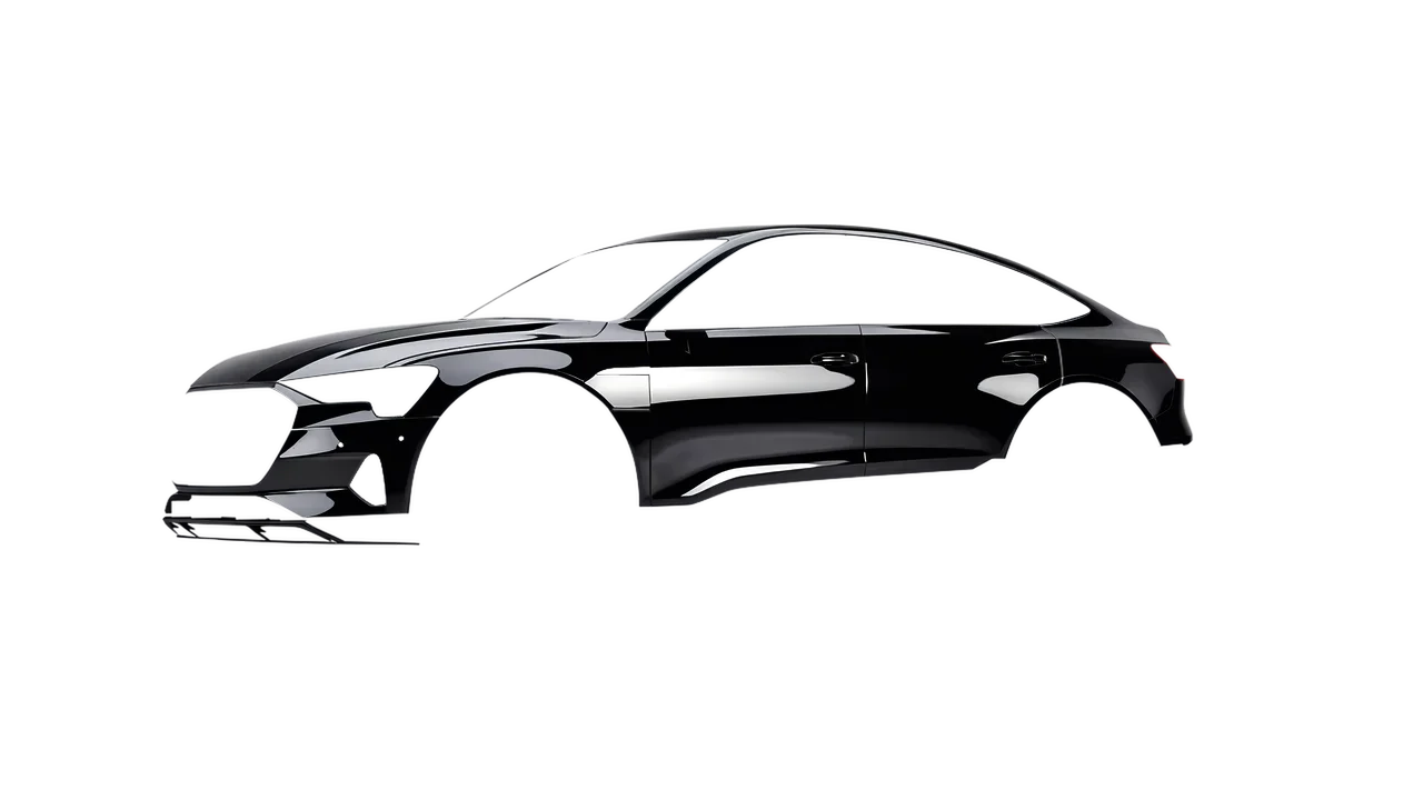 Audi E Tron Sporback 2024 wrapped in High Gloss Black Metallic (3M HG212), front three-quarter view