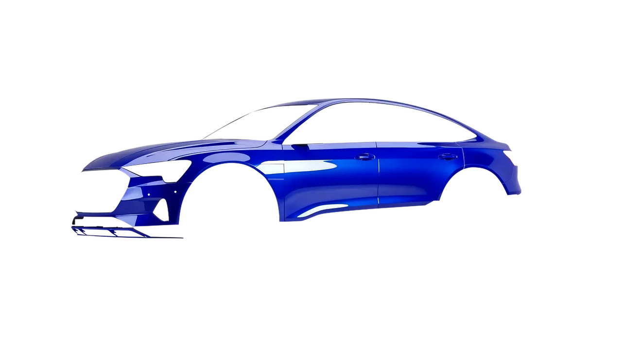 Audi E Tron Sporback 2024 wrapped in High Gloss Blue Raspberry (3M HG378), front three-quarter view
