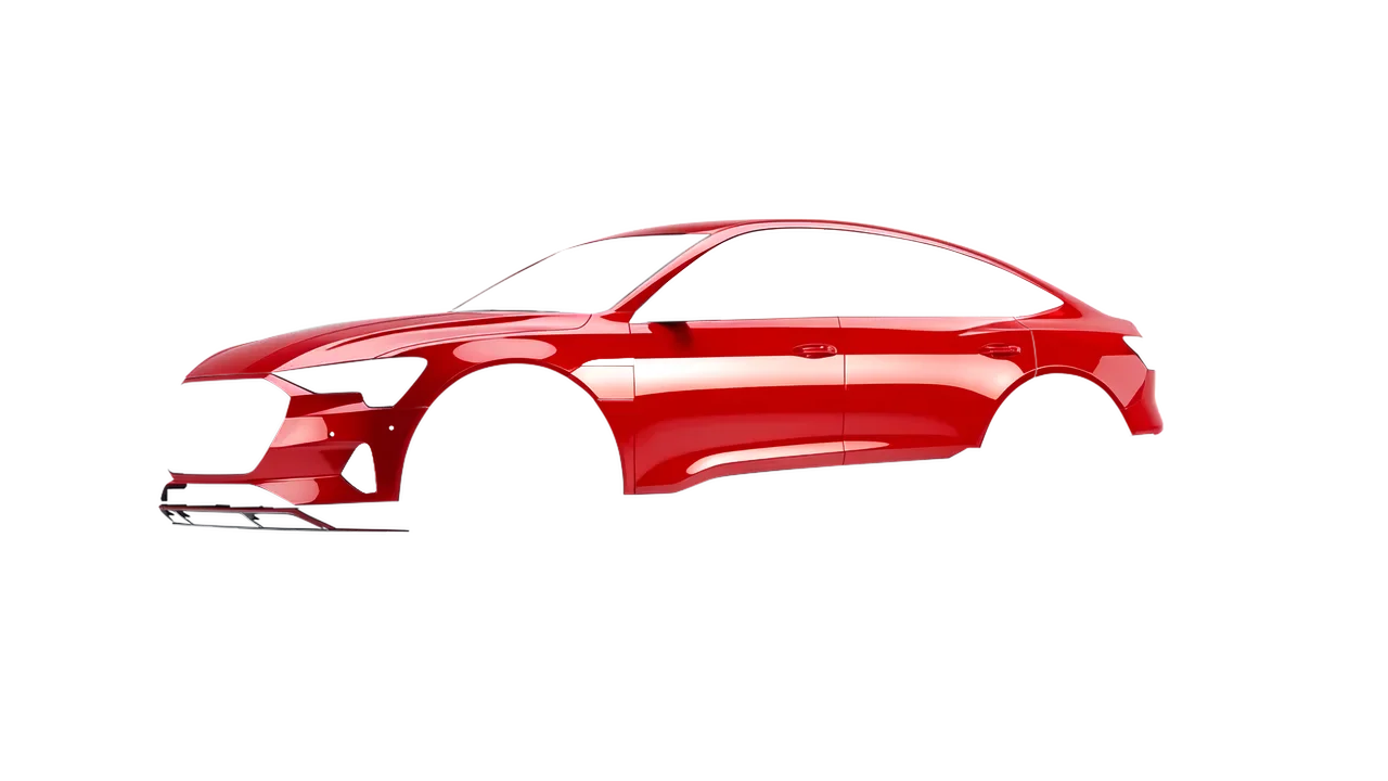 Audi E Tron Sporback 2024 wrapped in High Gloss Hot Rod Red (3M HG13), front three-quarter view