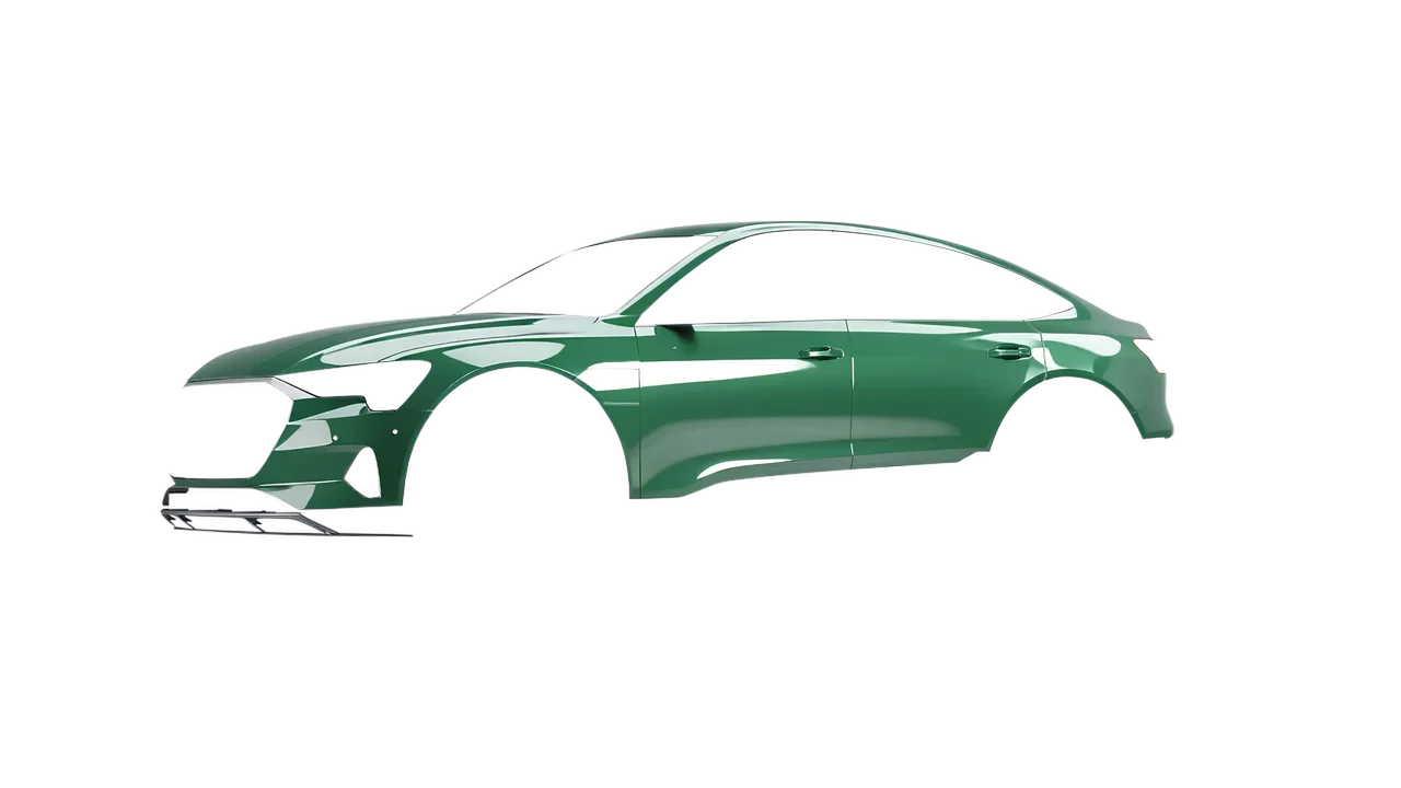 Audi E Tron Sporback 2024 wrapped in High Gloss Mantis Green (3M HG36), front three-quarter view