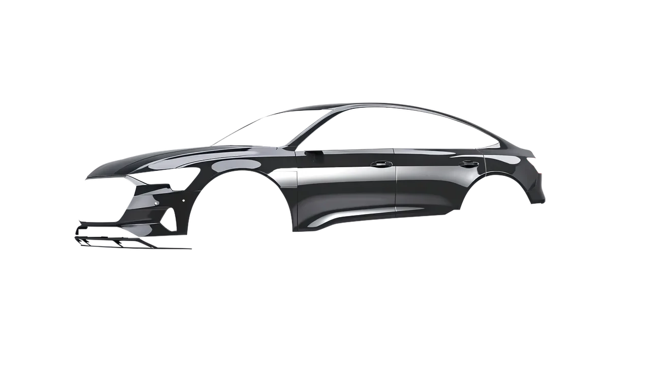 Audi E Tron Sporback 2024 wrapped in High Gloss Meteor Gray (3M HG81), front three-quarter view