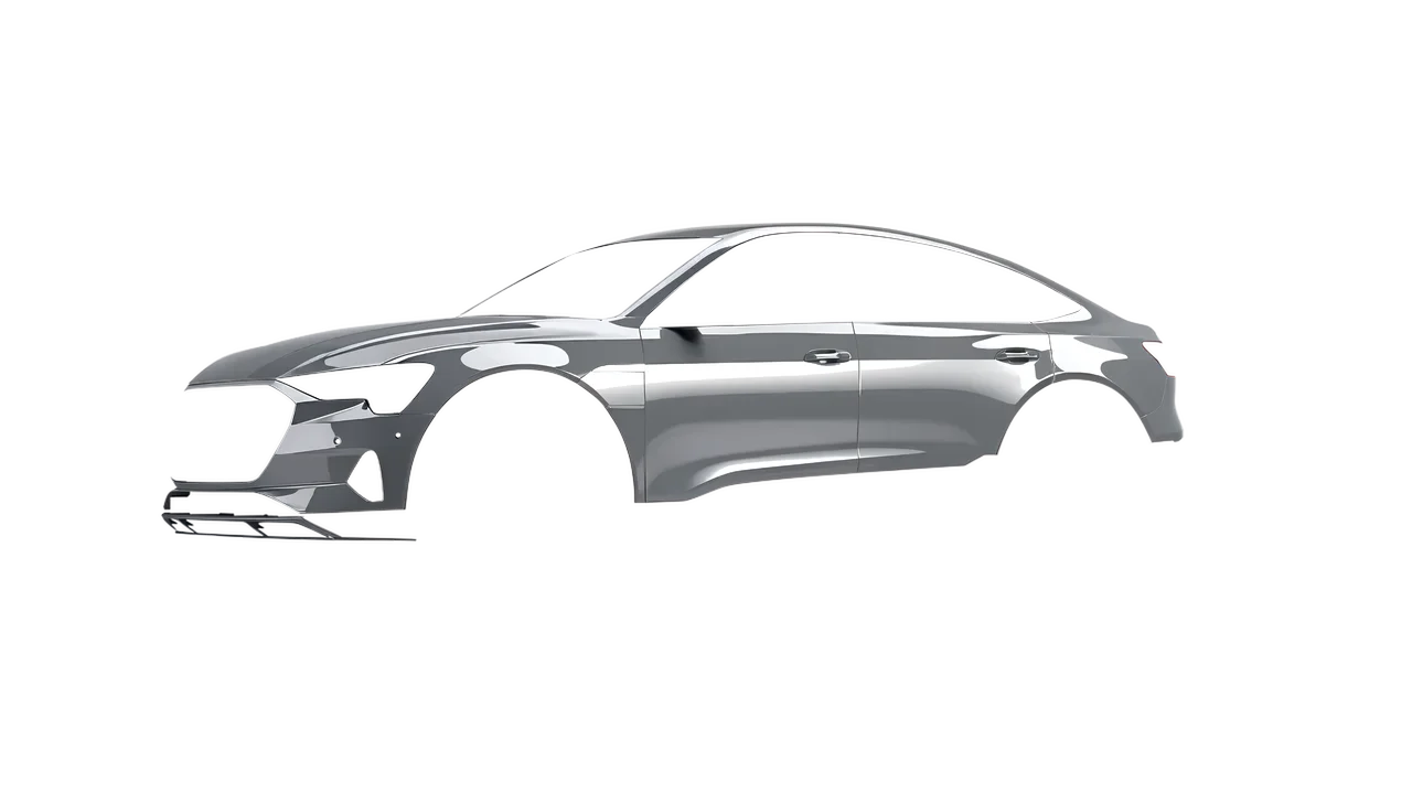 Audi E Tron Sporback 2024 wrapped in High Gloss Nardo Gray (3M HG61), front three-quarter view