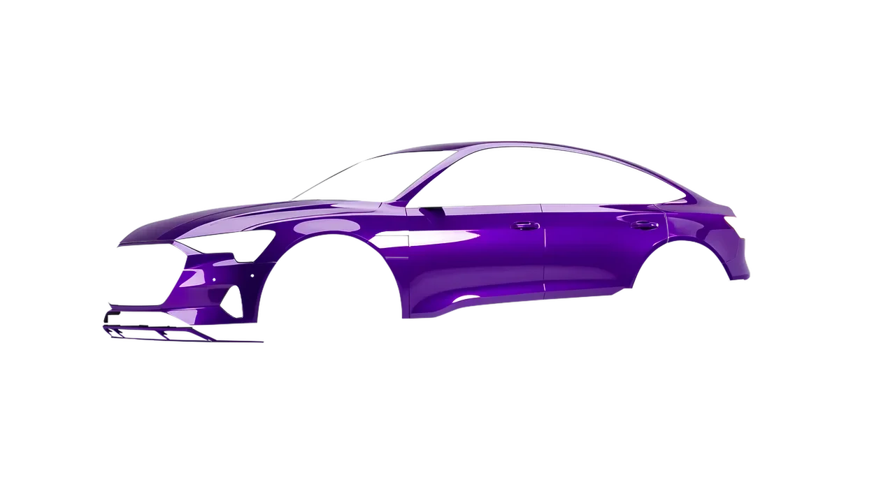 Audi E Tron Sporback 2024 wrapped in High Gloss Plum Explosion 2.0 (3M HGP258), front three-quarter view