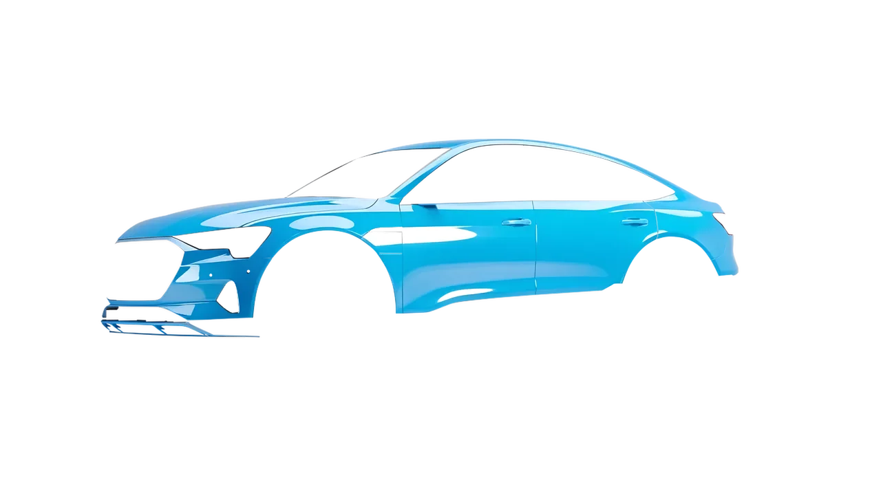 Audi E Tron Sporback 2024 wrapped in High Gloss Sky Blue (3M HG77), front three-quarter view