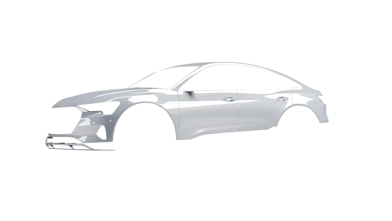 Audi E Tron Sporback 2024 wrapped in High Gloss Storm Gray (3M HG31), front three-quarter view