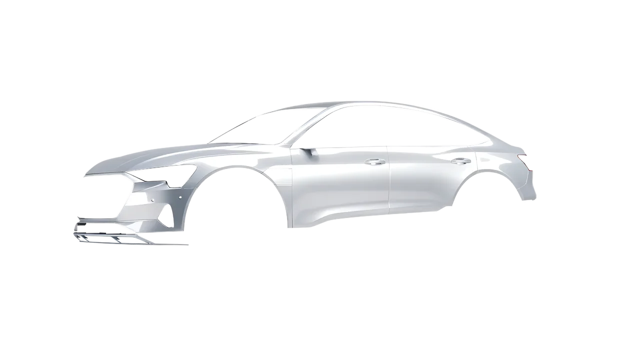 Audi E Tron Sporback 2024 wrapped in High Gloss White Aluminum (3M HG120), front three-quarter view