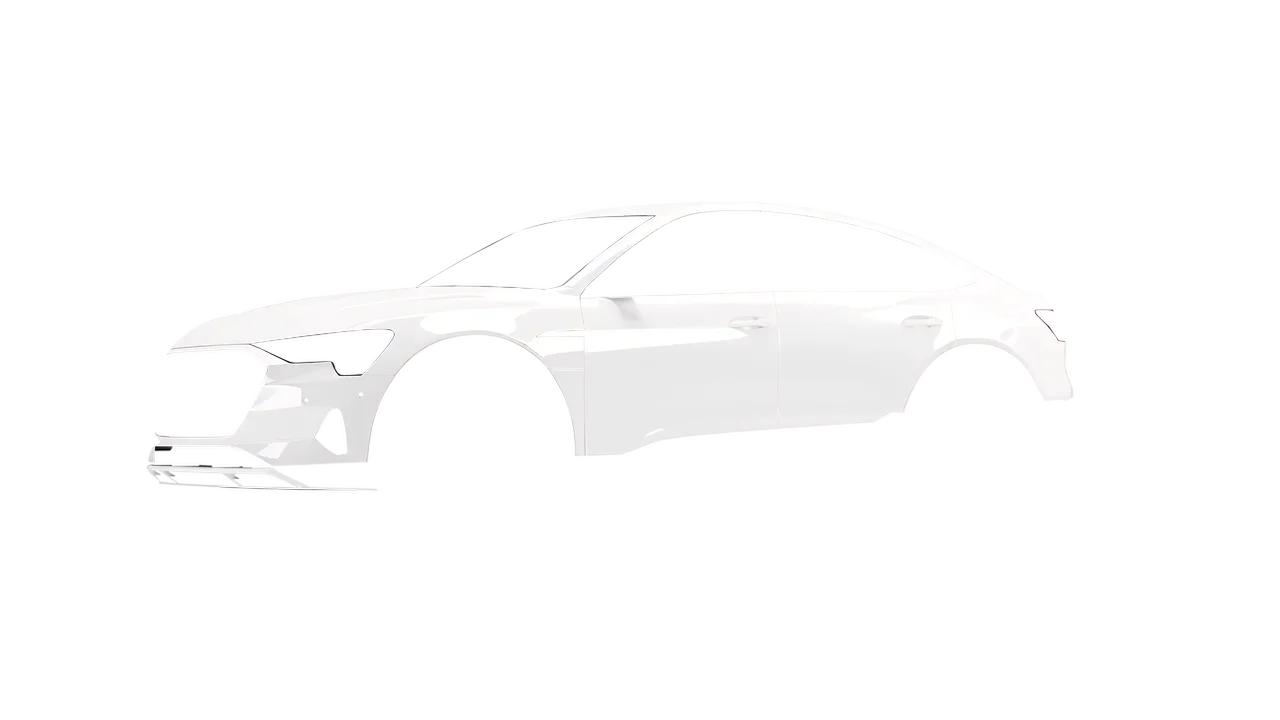 Audi E Tron Sporback 2024 wrapped in High Gloss White (3M HG10), front three-quarter view
