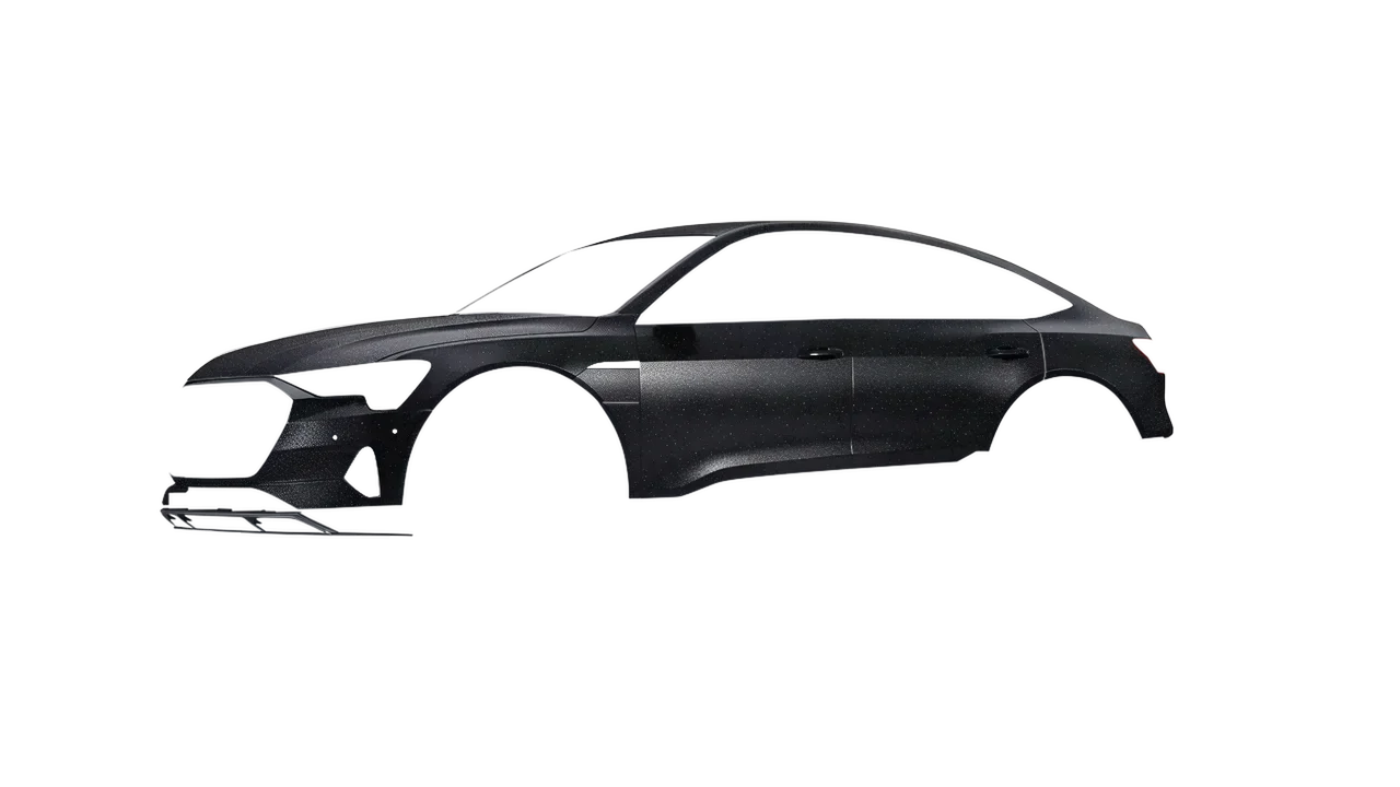 Audi E Tron Sporback 2024 wrapped in Black Matt (KPMF K89021), front three-quarter view