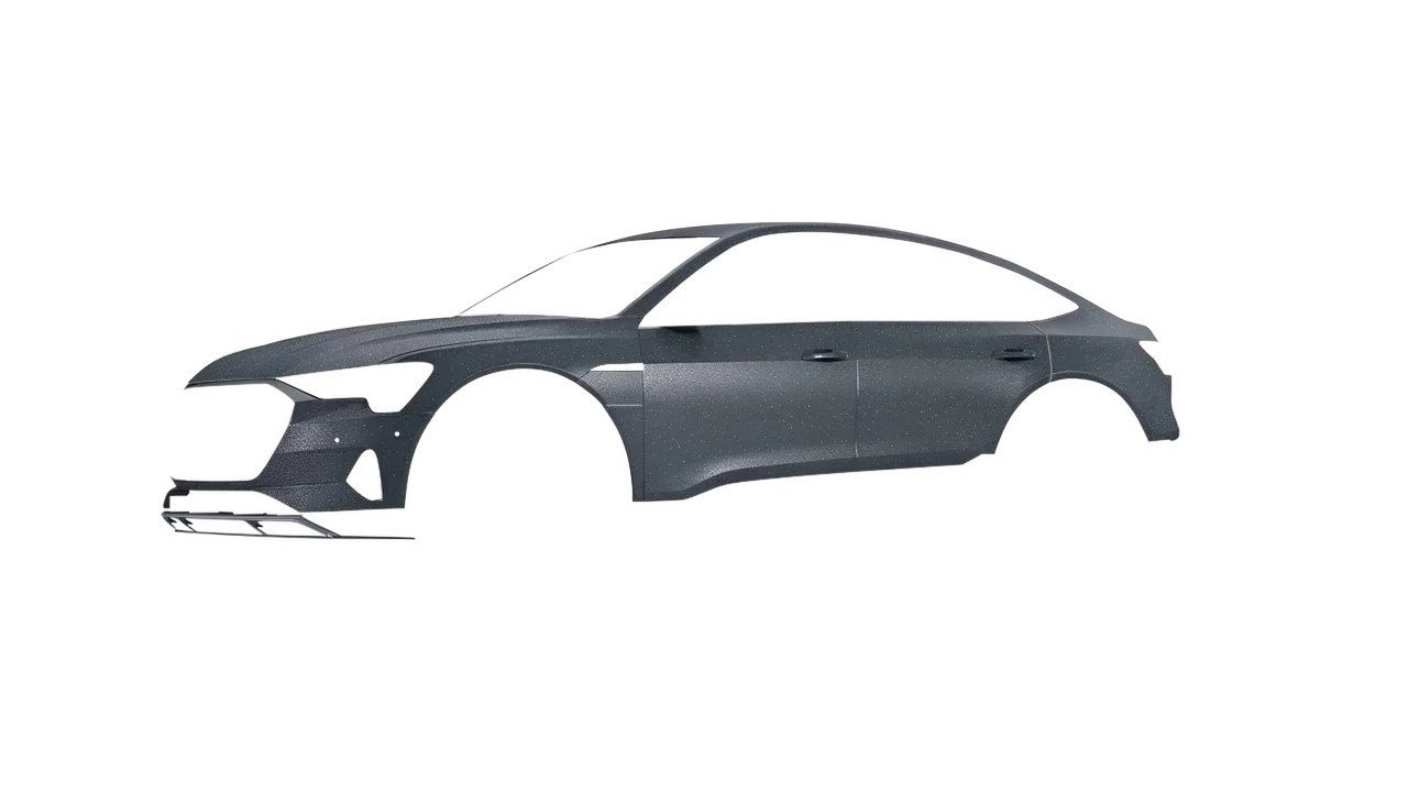Audi E Tron Sporback 2024 wrapped in Dark Grey Matt (KPMF K89015), front three-quarter view