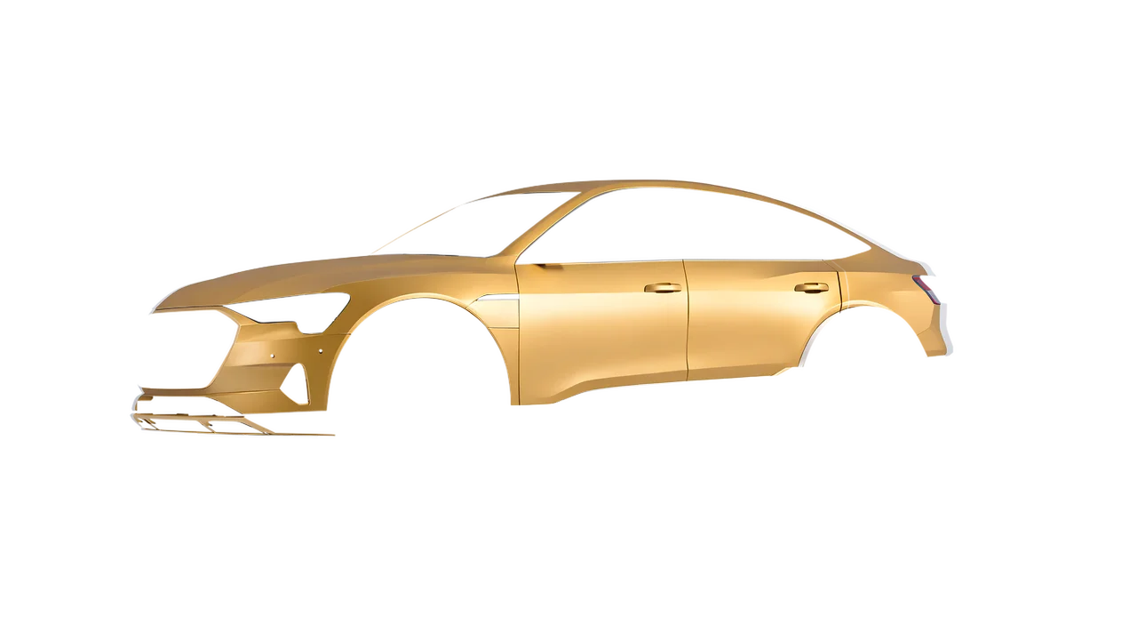 Audi E Tron Sporback 2024 wrapped in Divine Gold Matt (ORACAL 970RA-995M), front three-quarter view