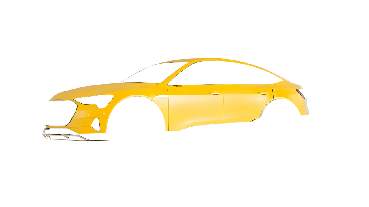 Audi E Tron Sporback 2024 wrapped in Maize Yellow Matt (ORACAL 970RA-209M), front three-quarter view