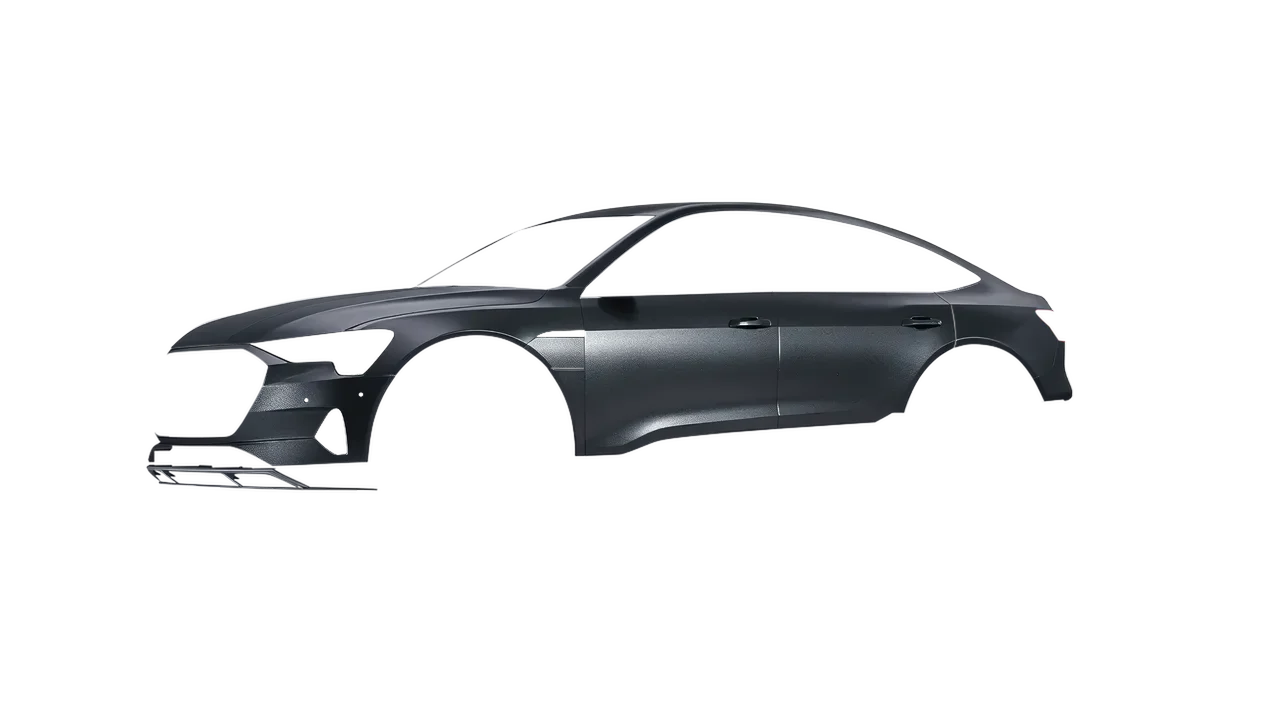 Audi E Tron Sporback 2024 wrapped in Matt Anthracite (KPMF K75320), front three-quarter view