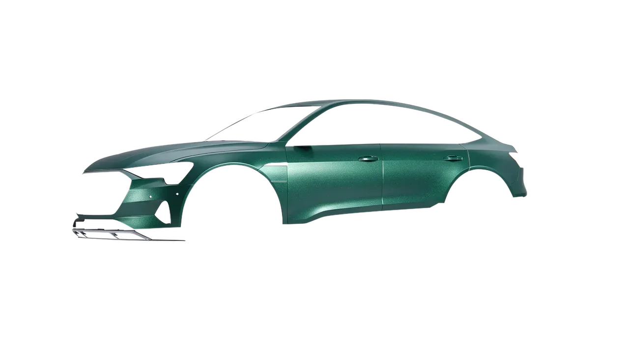 Audi E Tron Sporback 2024 wrapped in Arctic Borealis (KPMF K75509), front three-quarter view