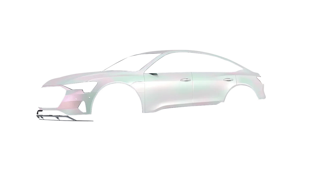 Audi E Tron Sporback 2024 wrapped in Matt Aurora Pearl (KPMF K75552), front three-quarter view