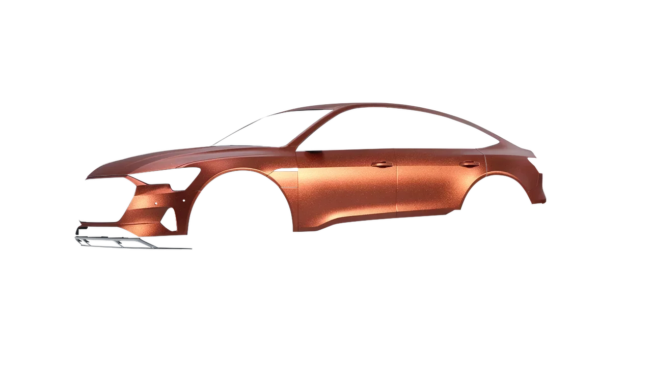 Audi E Tron Sporback 2024 wrapped in Matt Autumn Fire (KPMF K75554), front three-quarter view