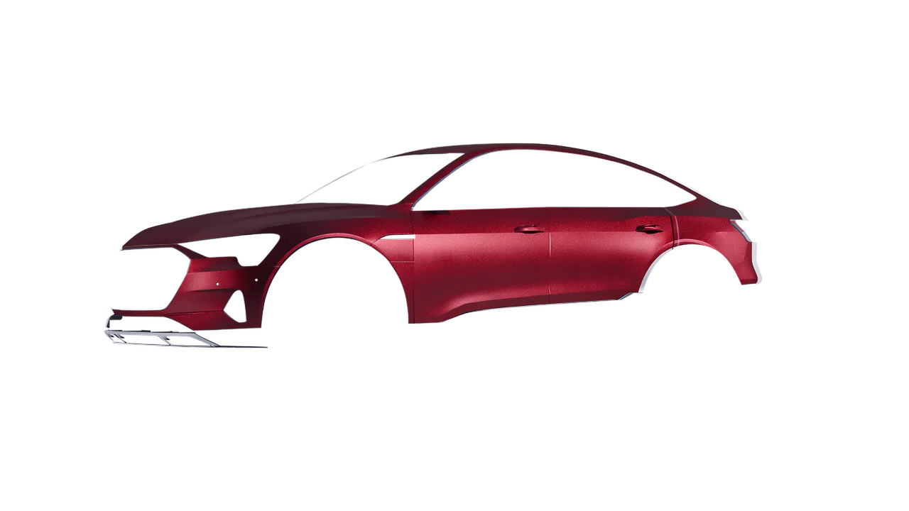 Audi E Tron Sporback 2024 wrapped in Dark Red Matt (ORACAL 970RA-368M), front three-quarter view