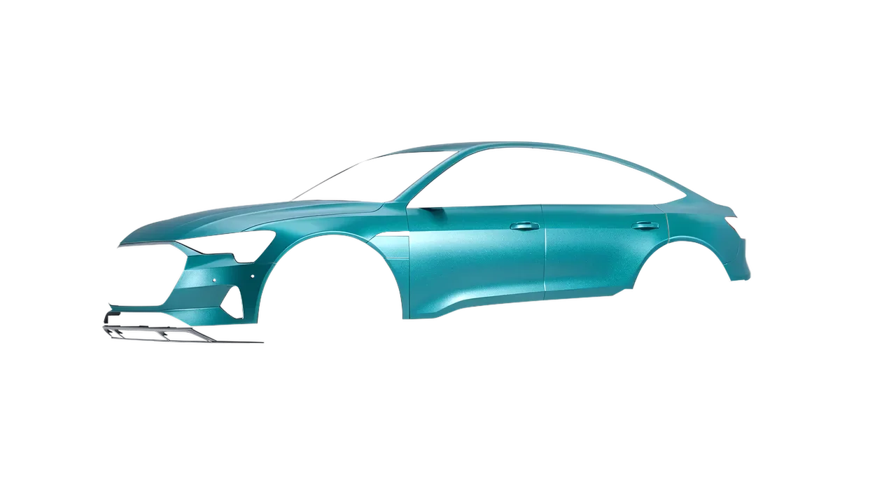 Audi E Tron Sporback 2024 wrapped in Matt Dynamic Turquoise (KPMF K75511), front three-quarter view
