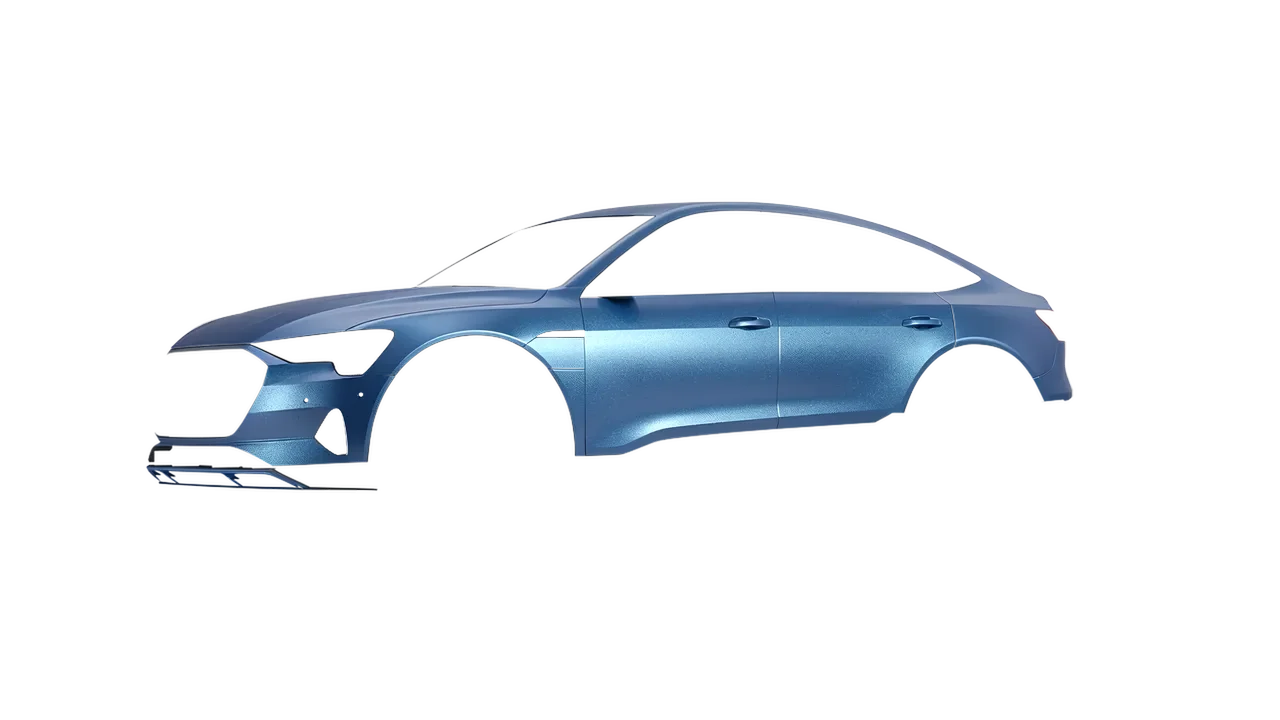 Audi E Tron Sporback 2024 wrapped in Matt Elan Blue (KPMF K75561), front three-quarter view