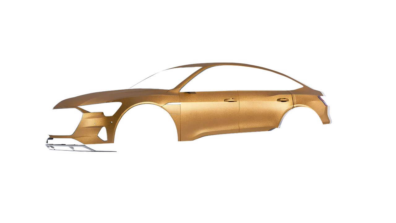 Audi E Tron Sporback 2024 wrapped in Gold Matt (ORACAL 970RA-091M), front three-quarter view