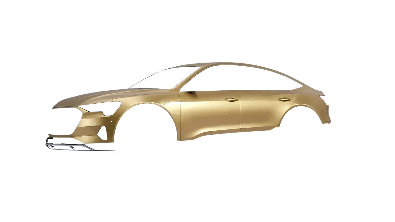Audi E Tron Sporback 2024 wrapped in Matt Gold Eclipse (KPMF K75581), front three-quarter view