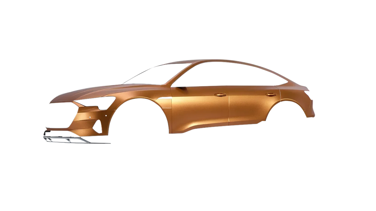 Audi E Tron Sporback 2024 wrapped in Matt Iced Amber Titanium (KPMF K75591), front three-quarter view