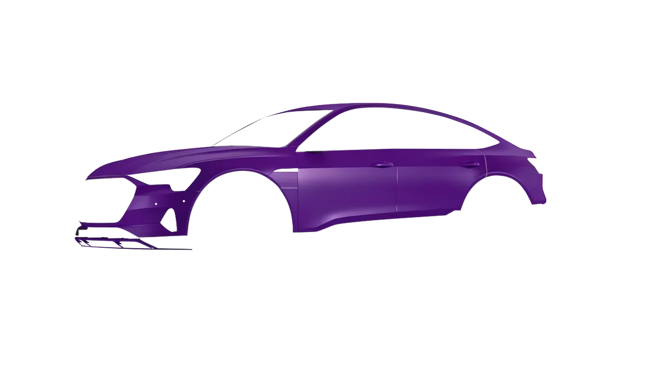 Audi E Tron Sporback 2024 wrapped in Matt Iced Amethyst Titanium (KPMF K75568), front three-quarter view