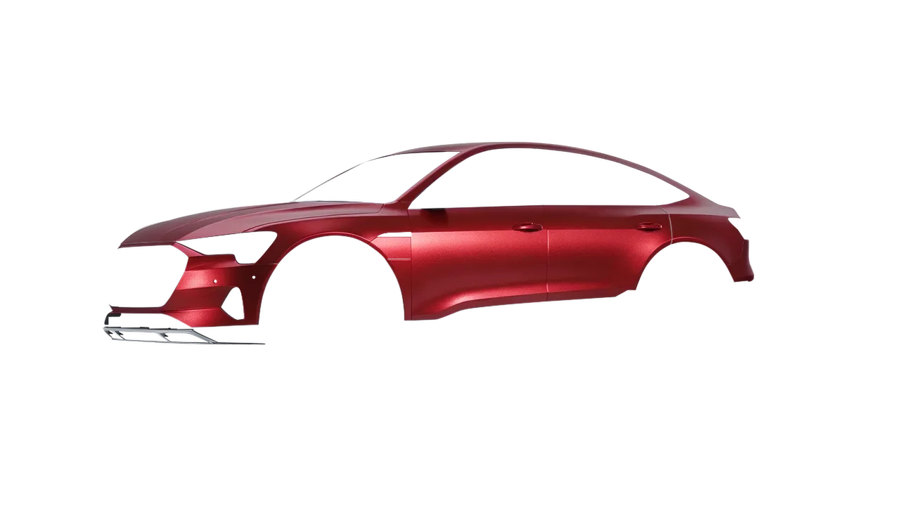 Audi E Tron Sporback 2024 wrapped in Matt Iced Red Titanium (KPMF K75506), front three-quarter view