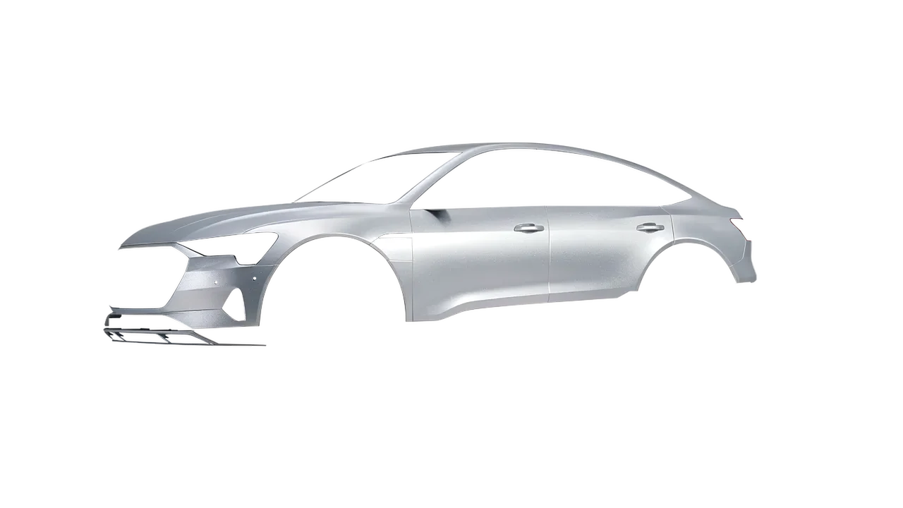 Audi E Tron Sporback 2024 wrapped in Matt Iced Silver Titanium (KPMF K75501), front three-quarter view