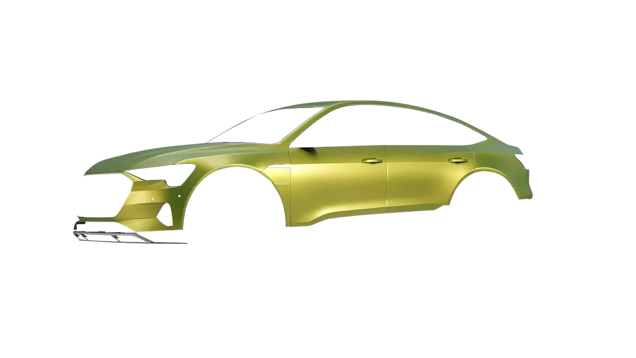 Audi E Tron Sporback 2024 wrapped in Matt Iced Yellow Titanium (KPMF K75534), front three-quarter view