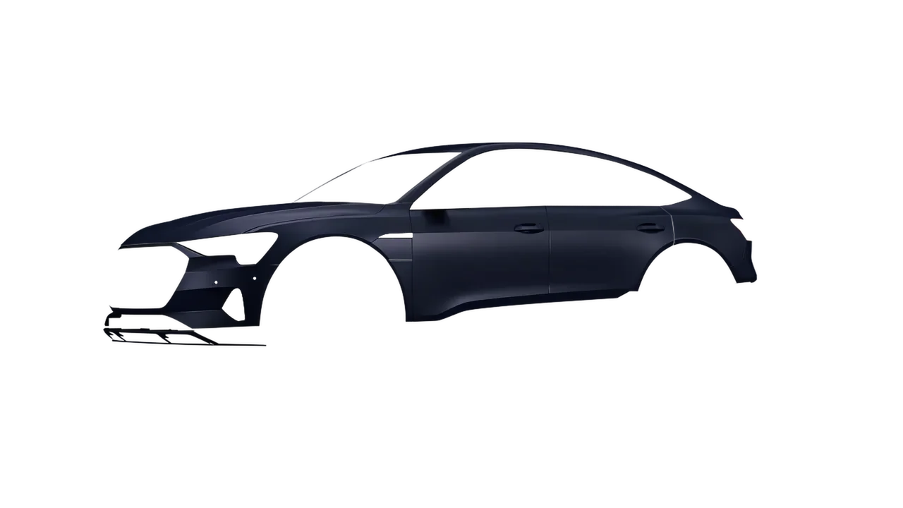 Audi E Tron Sporback 2024 wrapped in Matt Sinister Blue (KPMF K75562), front three-quarter view