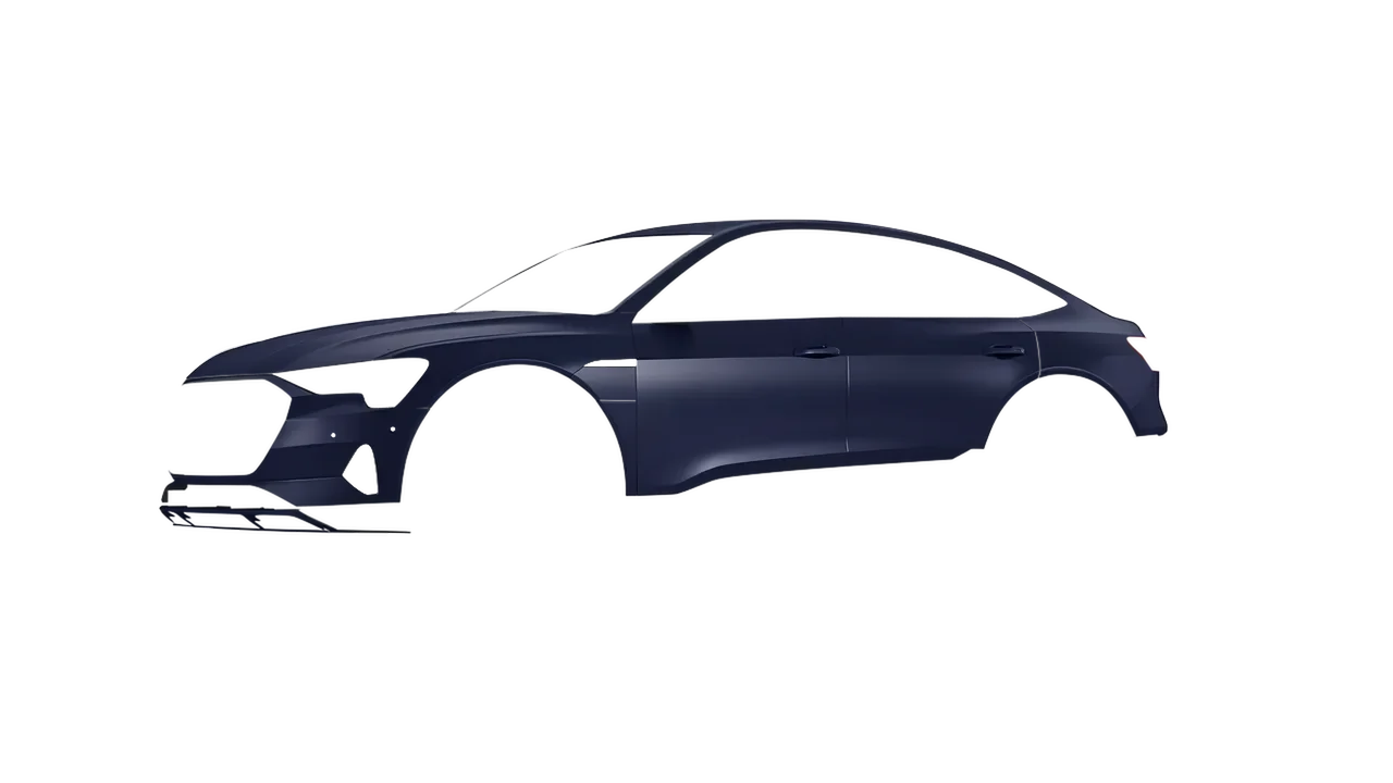 Audi E Tron Sporback 2024 wrapped in Matt Tempest Blue (KPMF K75513), front three-quarter view